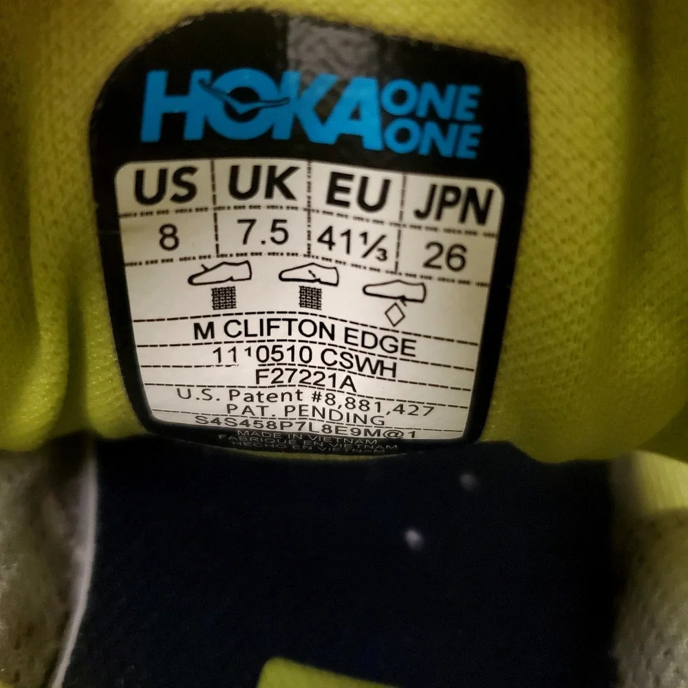 Hoka One One Clifton Edge Men's Road Running Shoes Size 8 Citrus Yellow